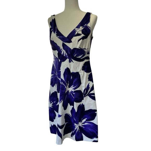 Jones New York Fit And Flare Purple Floral Sleeveless Midi Dress Sz 10 RN 54050 - Picture 1 of 9